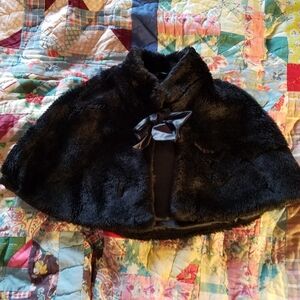 Faux Black Fur Velcro Closure Pocho Toddler Cape
